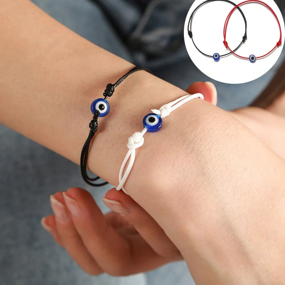 2 piezas pulsera de la suerte tejida con mal de ojo