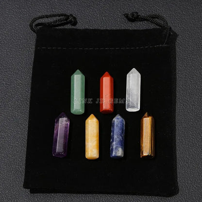 Healing Stone 7 Chakra Hexagonal Column Crystal Set