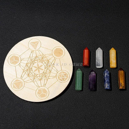 Juego de cristal de columna hexagonal de piedra curativa de 7 chakras