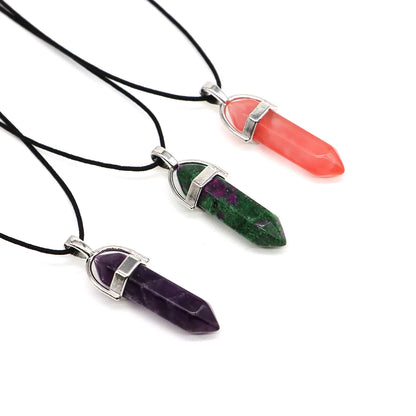 Natural Stone Hexagonal Column Quartz Pendant Necklaces