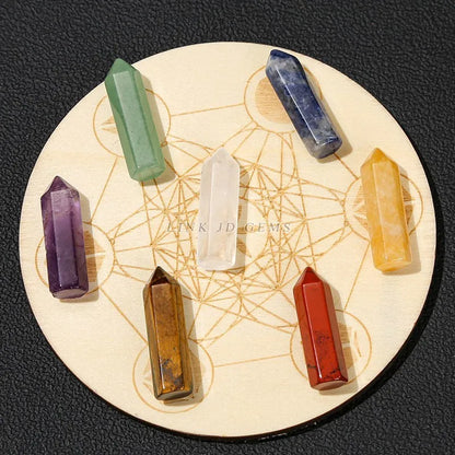 Healing Stone 7 Chakra Hexagonal Column Crystal Set